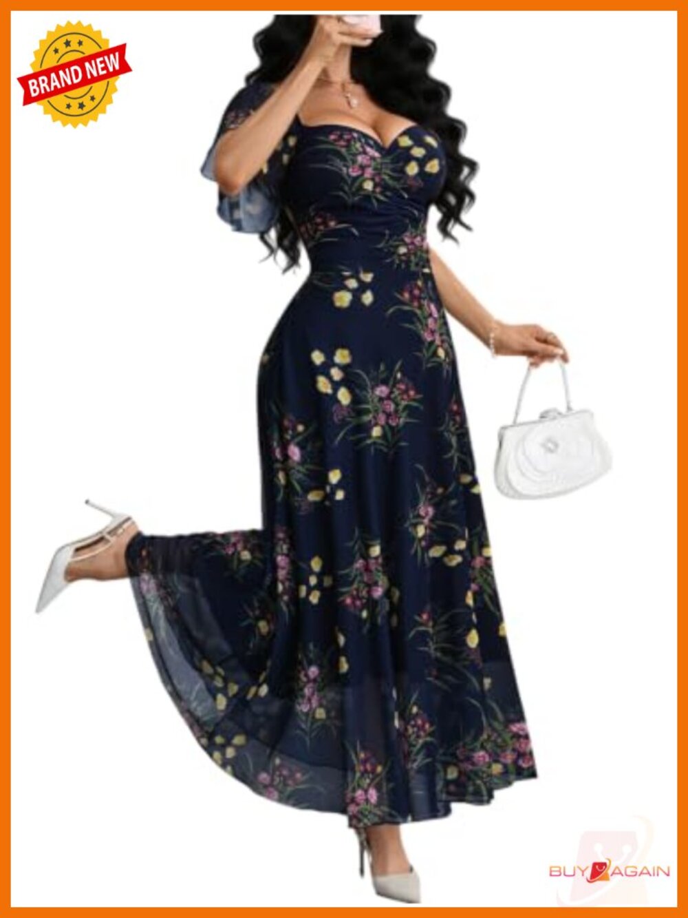 Women's Floral Mesh A-Line Dress Short Flutter Sleeve Party Wedding Guest